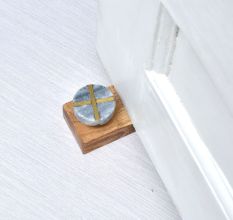 Round Grey Stone Handmade Wooden Door Stopper